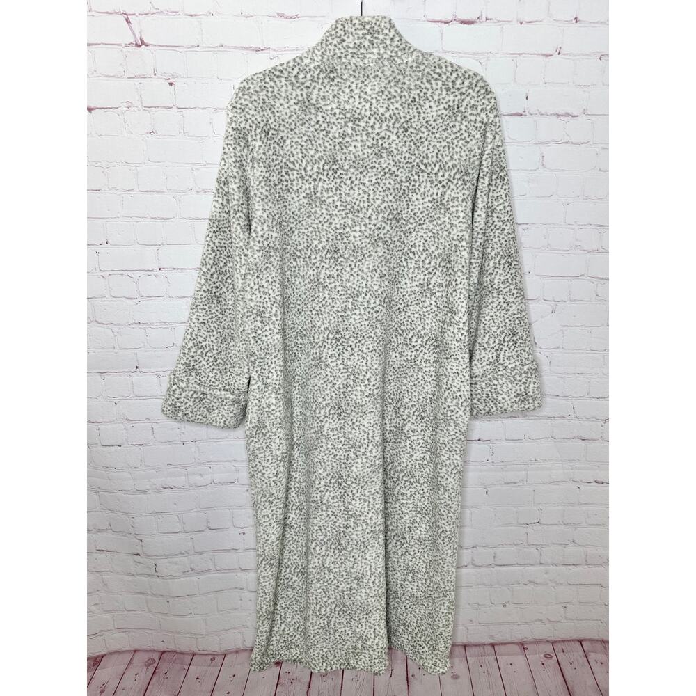 Oscar De La Renta White Gray Animal Print Fleece Zip Robe Women's XL Housecoat - Picture 4 of 9